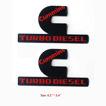 Hood Side Emblems 3D for 2013-2018 RAM 2500 3500 Cummins Turbo Diesel (Black/Red/Chrome)
