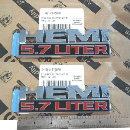 Fender Emblems for 2013-2024 RAM 1500 5.7L HEMI Badge Set 68247898AA (Black/Red/Chrome) 2-Pack