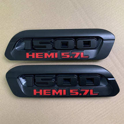 Hood Emblem Set Left Right for 2019–2024 RAM 1500 Heavy Duty Hemi 5.7 (Black/Red)