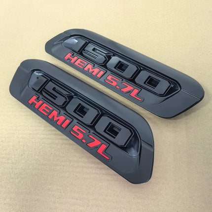 Hood Emblem Set Left Right for 2019–2024 RAM 1500 Heavy Duty Hemi 5.7 (Black/Red)