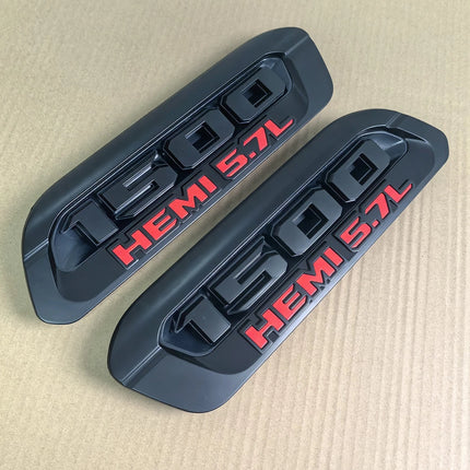 Hood Emblem Set Left Right for 2019–2024 RAM 1500 Heavy Duty Hemi 5.7 (Black/Red)