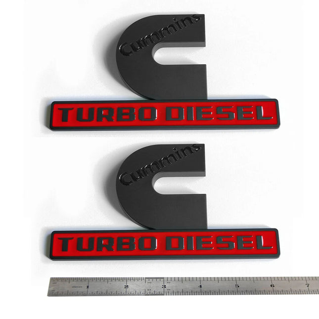 Hood Side Emblems for 2019–2026 RAM 2500/3500 Cummins Turbo Diesel (Black/Red/Chrome)