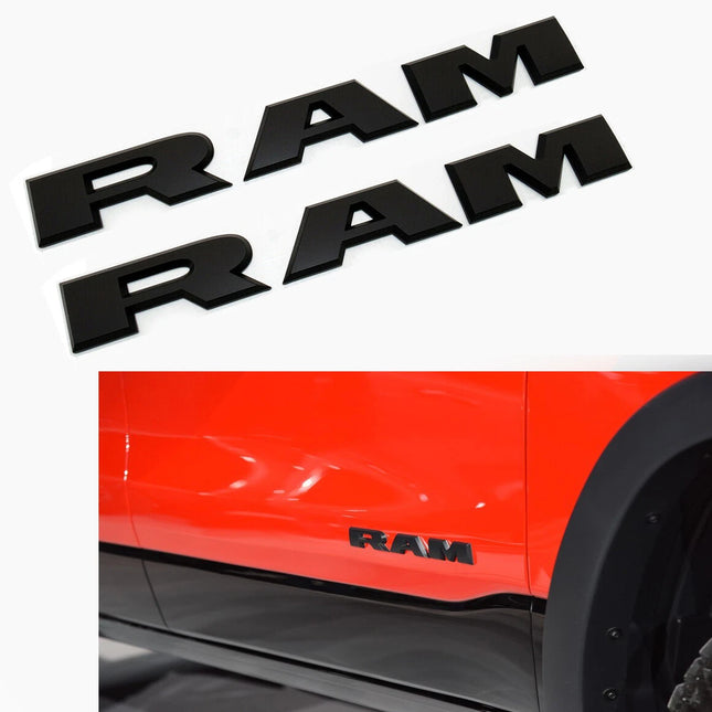 Front Door Nameplate Emblem for 2019–2026 RAM 1500 2500 3500 Trucks (Black/Red/Chrome)
