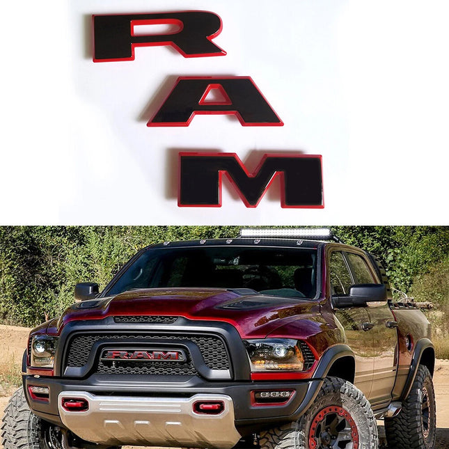 Grille Front Emblem Badge for 2019–2024 RAM 1500 68298470AA (Black/Red/Chrome)